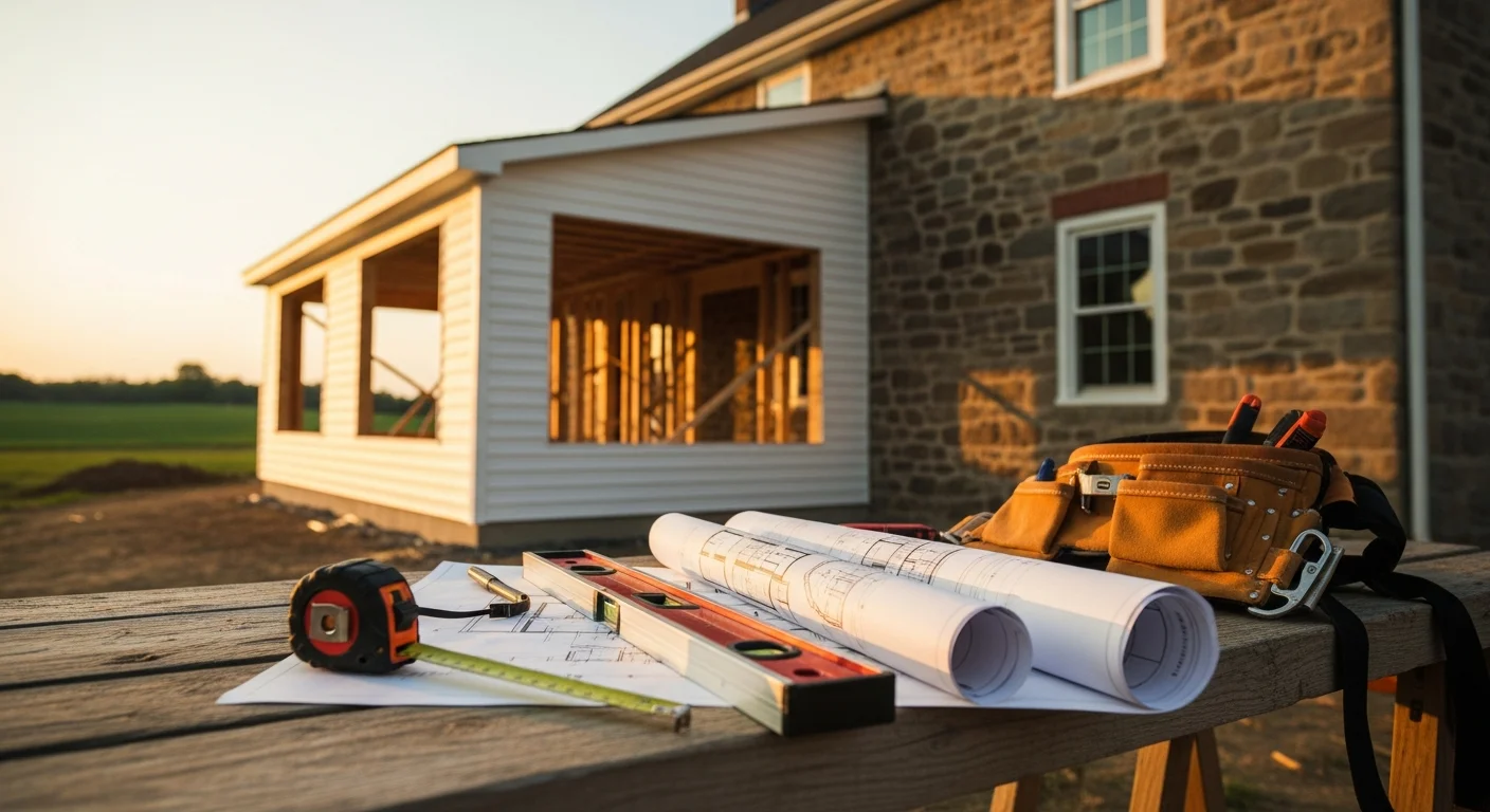 General contractor team working on home addition in Lancaster County
